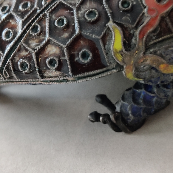 Chinese Export Dragon Ashtray Sterling Silver Enamel Jade Rim 332gr - Picture 13 of 16